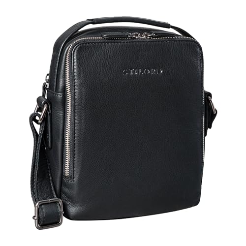 STILORD 'Bastian' Schultertasche Herren Leder Vintage Umhängetasche für Männer Messenger Bag Kleine Herrentasche Handtasche mit Handgriff Cross-Body Bag Echtleder, Farbe:schwarz von STILORD