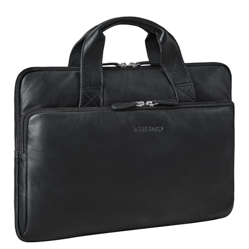 STILORD 'Beau' Vintage Laptop-Tasche 15.6 Zoll Leder Business-Tasche für Herren und Damen Echtleder Hülle Laptop Sleeve MacBook Pro Tasche 15,6 Zoll, Farbe:schwarz von STILORD