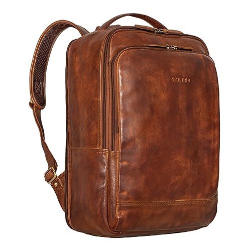 STILORD 'Beck' Business Rucksack Herren Leder Backpack Groß Laptoprucksack 16 Zoll Daypack Cityrucksack Leder Vintage Uni Rucksack Studenten, Farbe:brandy - cognac von STILORD