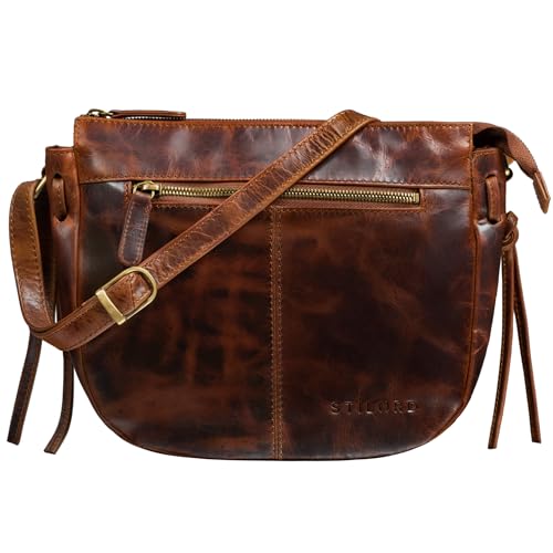 STILORD 'Bella' Lederhandtasche Damen Echtleder Vintage Handtasche Klein Abendtasche Partytasche zum Ausgehen Umhängetasche mit Reißverschluss Echtes Leder, Farbe:kara - cognac von STILORD