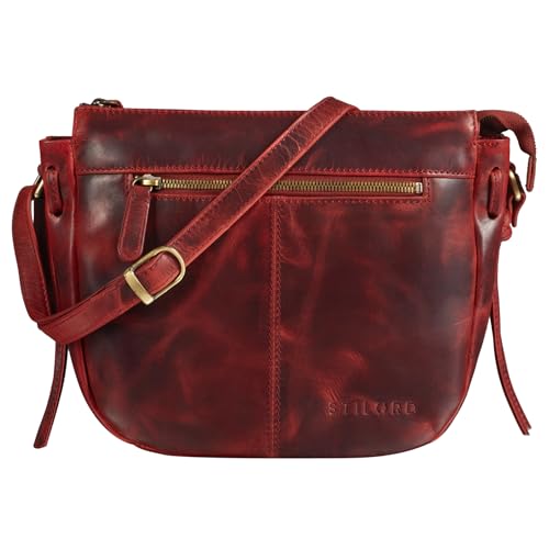 STILORD 'Bella' Lederhandtasche Damen Echtleder Vintage Handtasche Klein Abendtasche Partytasche zum Ausgehen Umhängetasche mit Reißverschluss Echtes Leder, Farbe:kara - rot von STILORD