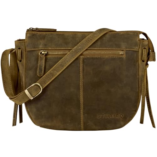 STILORD 'Bella' Lederhandtasche Damen Echtleder Vintage Handtasche Klein Abendtasche Partytasche zum Ausgehen Umhängetasche mit Reißverschluss Echtes Leder, Farbe:mittel - braun von STILORD