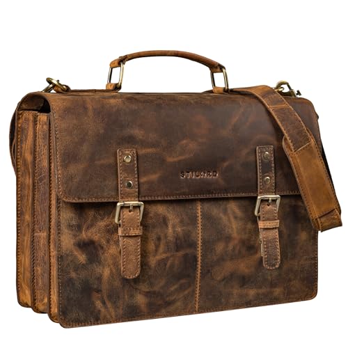 STILORD 'Bernd' Vintage Dokumententasche A4 Leder Aktentasche Herren 15,6 Zoll Laptoptasche Umhängetasche Damen Arbeitstasche Groß für Business Uni, Farbe:sepia - braun von STILORD