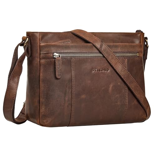 STILORD "Bianca Mittelgroße Ledertasche Damen Handtasche Braun Mittelgroß Echtleder Damentasche Vintage Umhängetasche Leder Schultertasche Crossbody Bag mit Reißverschluss von STILORD