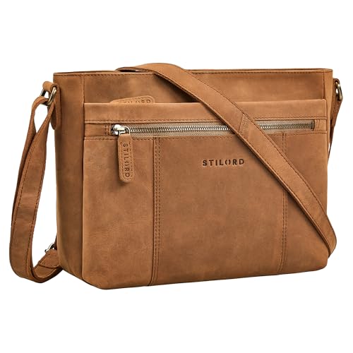 STILORD "Bianca Mittelgroße Ledertasche Damen Handtasche Mittelgroß Echtleder Damentasche Braun Vintage Umhängetasche Leder Schultertasche Crossbody Bag mit Reißverschluss von STILORD