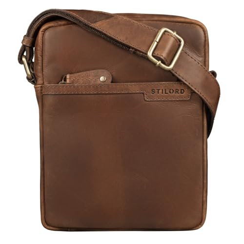 STILORD 'Blake' Herrentasche zum Umhängen Leder Kleine Schultertasche Männer 8 Zoll Messenger Bag DIN A5 Echtes Vintage Leder, Farbe:Mocca - Dunkelbraun von STILORD