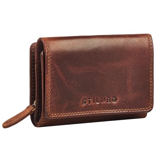 STILORD 'Bloom' Echt Leder Portemonnaie mit Reißverschluss Moderne Kleine Geldbörse Damen Leder Mini Brieftasche RFID Geldbeutel Münzfach Portmonee Frauen mit Geschenkbox, Farbe:Kara - Cognac von STILORD
