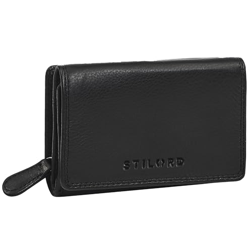 STILORD 'Bloom' Echt Leder Portemonnaie mit Reißverschluss Moderne Kleine Geldbörse Damen Leder Mini Brieftasche RFID Geldbeutel Münzfach Portmonee Frauen mit Geschenkbox, Farbe:schwarz von STILORD