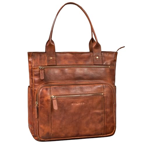 STILORD 'Bonnie' Große Handtasche Damen Leder-Shopper mit vielen Fächern Laptop bis 15,6 Zoll Stylishe Umhängetasche für City Uni Büro Tote Bag Henkeltasche Echtleder, Farbe:brandy - cognac von STILORD
