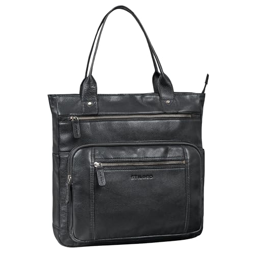 STILORD 'Bonnie' Große Handtasche Damen Leder-Shopper mit vielen Fächern Laptop bis 15,6 Zoll Stylishe Umhängetasche für City Uni Büro Tote Bag Henkeltasche Echtleder, Farbe:schwarz von STILORD