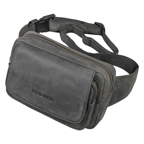 STILORD 'Boston' Gürteltasche Leder Vintage Bauchtasche Männer Frauen Hüfttasche für Kamera Jogging Reise Festival Sport Doggy Bag Echtleder, Farbe:avaro - grau von STILORD