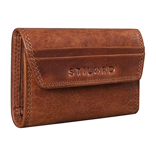 STILORD 'Bowie' Leder Schlüsseletui Schlüsselmäppchen und Geldbörse Klein Etui Key Organizer Slim Wallet Mini Schlüsseltasche für EC-Karten mit Schlüsselanhängern, Farbe:Kara - Cognac von STILORD