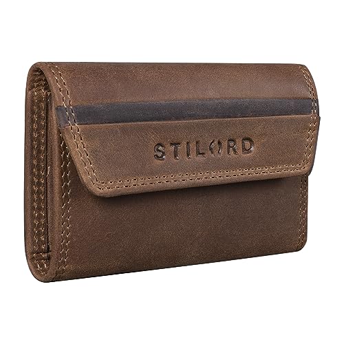 STILORD 'Bowie' Leder Schlüsseletui Schlüsselmäppchen und Geldbörse Klein Etui Key Organizer Slim Wallet Mini Schlüsseltasche für EC-Karten mit Schlüsselanhängern, Farbe:mittel - braun von STILORD