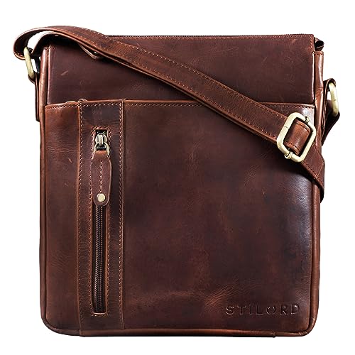 STILORD 'Brady' Messenger Bag Leder Braun klein Umhängetasche Schultertasche für iPad 10,1 Zoll Tabletttasche Echtes Leder, Farbe:porto - cognac von STILORD