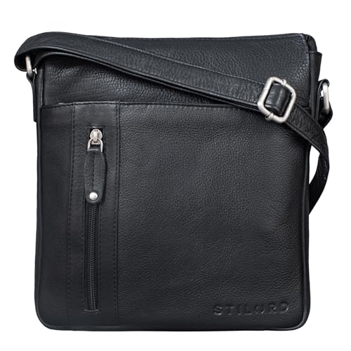 STILORD 'Brady' Messenger Bag Leder Schwarz klein Umhängetasche Schultertasche für iPad 10,1 Zoll Tabletttasche Echtes Leder von STILORD