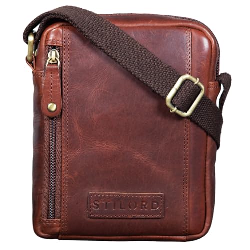 STILORD 'Brandon' Herrentasche Leder Braun Umhängetasche klein Schultertasche Männer 7 Zoll Tablet Herrenhandtasche Messenger Bag Echtes Leder, Farbe:porto - cognac von STILORD