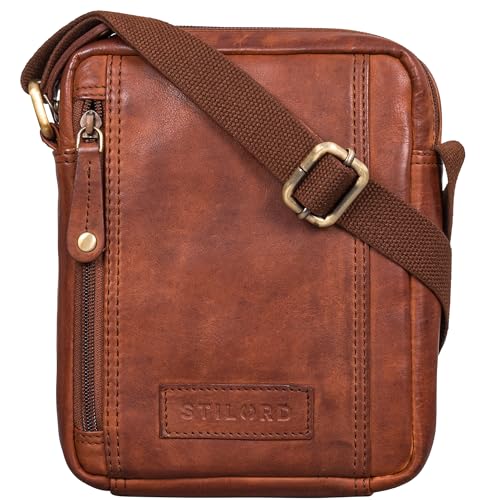 STILORD 'Brandon' Herrentasche Leder Braun Umhängetasche klein Schultertasche Männer 7 Zoll Tablet Herrenhandtasche Messenger Bag Echtes Leder, Farbe:brandy - cognac von STILORD