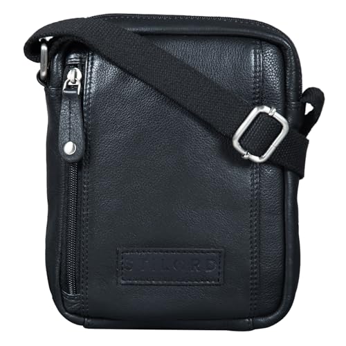 STILORD 'Brandon' Herrentasche Leder Schwarz Umhängetasche klein Schultertasche Männer 7 Zoll Tablet Herrenhandtasche Herren-Tasche Messenger Bag DIN A5 Echtes Leder von STILORD