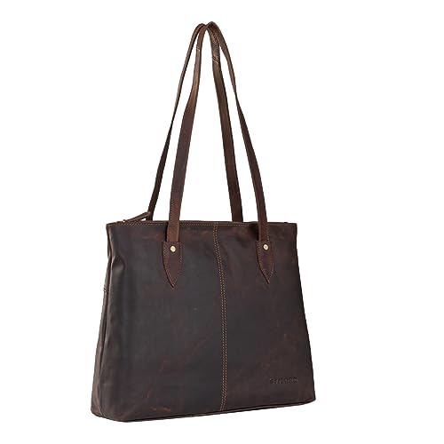 STILORD 'Brenda' Handtasche Damen Groß aus Leder Shopper Tasche für Vintage-Liebhaberinnen Umhängetasche Arbeitstasche aus Echtleder, Farbe:Cognac - Dunkelbraun von STILORD