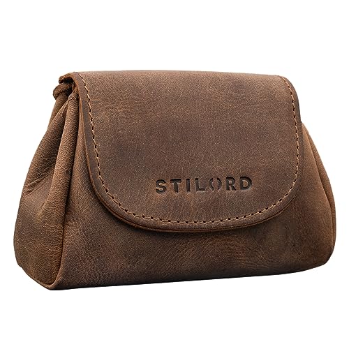 STILORD 'Bronn' Lederbeutel Kleingeld Vintage Kleingeldbörse für Münzen und Scheine Retro Münzbeutel Klein Hochwertiges Säckchen aus Echtleder, Farbe:mittel - braun von STILORD