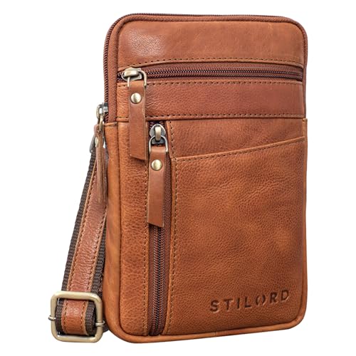 STILORD 'Brooks' Leder Brustbeutel Gürteltasche Handytasche zum Umhängen Kleine Brusttasche für Handy Pass Reisebörse Crossbody Bag Vintage für Damen und Herren, Farbe:Texas - braun von STILORD