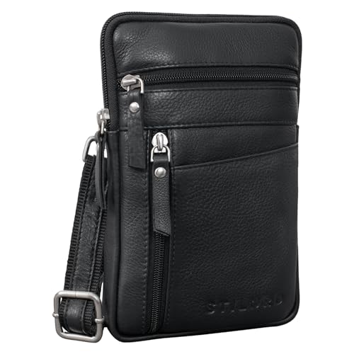 STILORD 'Brooks' Leder Brustbeutel Gürteltasche Handytasche zum Umhängen Kleine Brusttasche für Handy Pass Reisebörse Crossbody Bag Vintage für Damen und Herren, Farbe:schwarz von STILORD