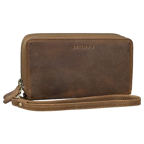 STILORD 'Bryan' Geldbörse Handgelenk Herren Leder mit Handschlaufe Geldbeutel Portemonnaie RFID Wallet Herren Handytasche Handgelenktasche Echtleder, Farbe:mittel - braun von STILORD