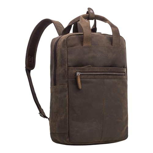 STILORD 'Bryn' Leder Rucksack mit Laptopfach XL Business Rucksack Herren Damen Lederrucksack Groß für 16 Zoll MacBook Trolley Aufsteckbar Vintage Echt Leder, Farbe:colorado - braun von STILORD