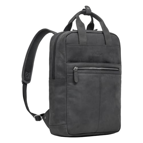 STILORD 'Bryn' Leder Rucksack mit Laptopfach XL Business Rucksack Herren Damen Lederrucksack Groß für 16 Zoll MacBook Trolley Aufsteckbar Vintage Echt Leder, Farbe:anthrazit von STILORD