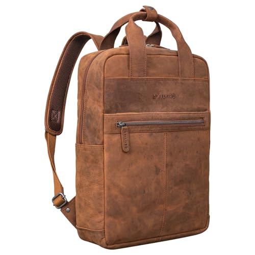 STILORD 'Bryn' Leder Rucksack mit Laptopfach XL Business Rucksack Herren Damen Lederrucksack Groß für 16 Zoll MacBook Trolley Aufsteckbar Vintage Echt Leder, Farbe:tan - dunkelbraun von STILORD