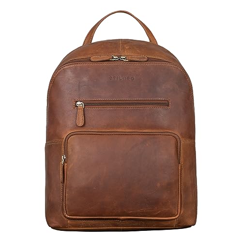 STILORD 'Caius' Leder Tagesrucksack Damen und Herren Laptop-Rucksack 10,1 Zoll Studenten-Rucksack Cityrucksack Männer Echtleder, Farbe:Cognac - braun von STILORD