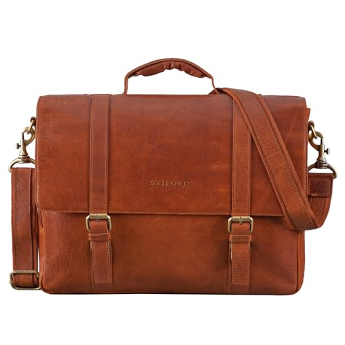 STILORD 'Calvin' Businesstasche Leder Groß Aktentasche Herren Vintage Umhängetasche 15.6 Zoll Laptoptasche Trolley Aufsteckbar, Farbe:maraska - braun von STILORD