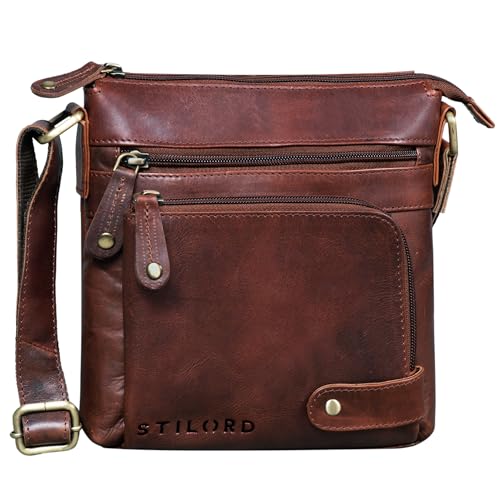 STILORD 'Cameron' Kleine Leder Umhängetasche Vintage Messenger Bag Ledertasche DIN A5 8,4 Zoll Tablettasche Handtasche Cross Body Bag Retro Ledertasche, Farbe:porto - cognac von STILORD