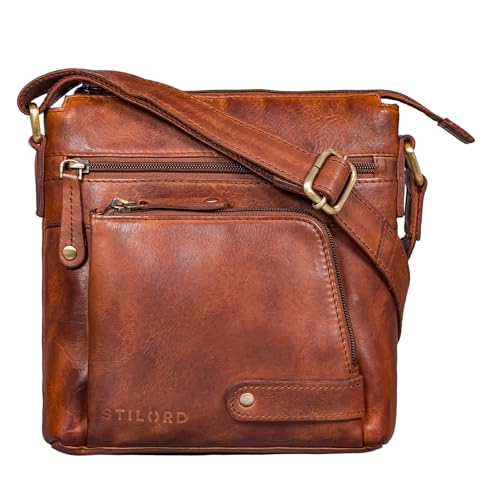 STILORD 'Cameron' Kleine Leder Umhängetasche Vintage Messenger Bag Ledertasche DIN A5 8,4 Zoll Tablettasche Handtasche Cross Body Bag Retro Ledertasche, Farbe:brandy - cognac von STILORD