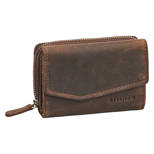 STILORD Carina Stylishes Portemonnaie Damen Leder Mittel-Groß - Echtleder Geldbörse mit RFID Schutz - Damengeldbörse Retro Lederbörse Trifold Brieftasche in Geschenkbox Farbe:Kreta - braun von STILORD