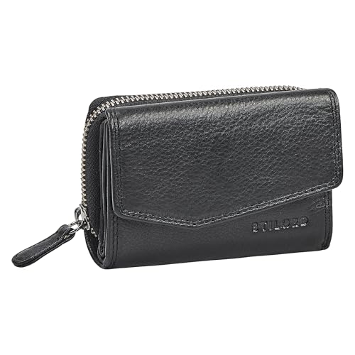 STILORD Carina Stylishes Portemonnaie Damen Leder Mittel-Groß - Echtleder Geldbörse mit RFID Schutz - Damengeldbörse Retro Lederbörse Trifold Brieftasche in Geschenkbox Farbe:schwarz von STILORD