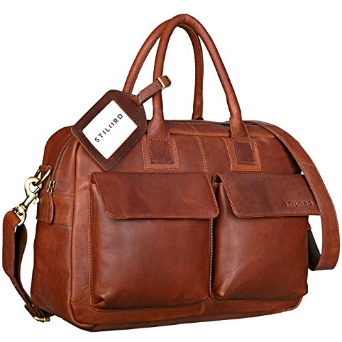 STILORD 'Carlo' Große Umhängetasche Leder Lehrertasche Aktentasche Schultertasche Reise Beruf Freizeit 15,6 Zoll Laptop College Bag Arbeit Büro, Farbe:cognac - braun von STILORD