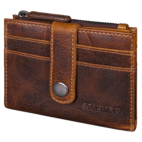STILORD 'Caro' Echtleder Geldbörse Damen Klein viele Fächer - Praktisches Kredit-Kartenetui 12 Karten Damen mit Münzfach Anti RFID - Multifunktional Wallet in Geschenkbox, Farbe:luino - braun von STILORD