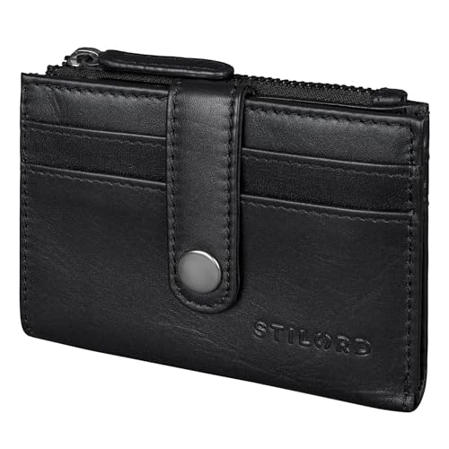 STILORD 'Caro' Echtleder Geldbörse Damen Klein viele Fächer - Praktisches Kredit-Kartenetui 12 Karten Damen mit Münzfach Anti RFID - Multifunktional Wallet in Geschenkbox, Farbe:schwarz von STILORD