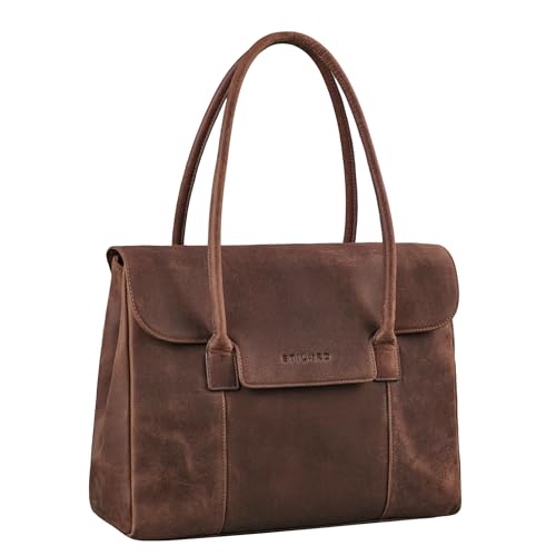 STILORD 'Carrie' Handtasche Shopper Damen Leder Umhängetasche Groß Bowling Bag Handtasche Hobo Bag Tote Tasche Schultertasche für Frauen Vintage Echtleder, Farbe:sapelli - braun von STILORD