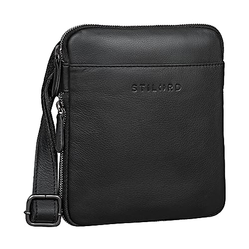 STILORD 'Carson' Kleine Herren Leder Tasche zum Umhängen Vintage Messenger Bag Herrenhandtasche Moderne Leder Schultertasche für Männer Echtes Leder, Farbe:schwarz von STILORD