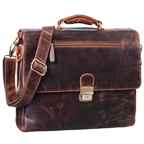 STILORD 'Carter' Vintage Businesstasche Leder Groß Lehrertasche Aktentasche Schultasche Bürotasche Herren Damen Aufsteckbar, Farbe:Zamora - braun von STILORD