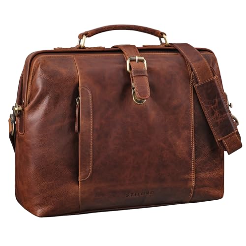 STILORD 'Casey' Vintage Handtasche Leder Damen Herren Arzttasche Echtleder Umhängetasche Retro Tasche mit Bügelverschluss Einzigartig, Farbe:kara - cognac von STILORD