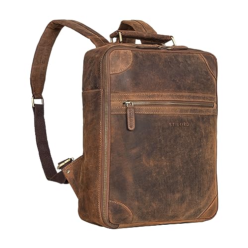 STILORD 'Castiel' Business Rucksack Echtleder Laptoprucksack im stilvollen Vintage Look Lederrucksack Herren Rucksack mit Laptopfach Damen, Farbe:Calais - braun von STILORD