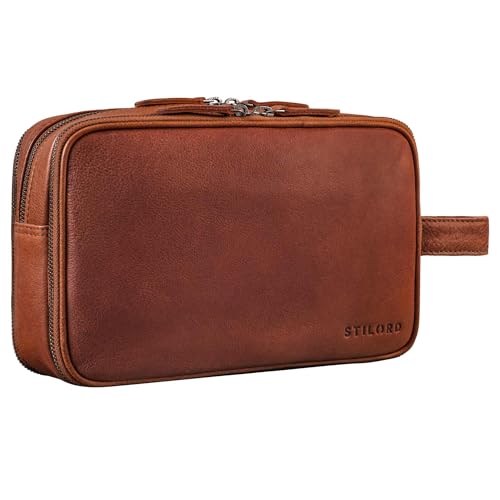 STILORD 'Catania' großer Reise-Kulturbeutel Leder Herren Damen Kulturtasche Schicke Kosmetiktasche Beautycase Badtasche Toiletry Bag Leather Wash Bag Echtleder Waschtasche, Farbe:maraska - braun von STILORD