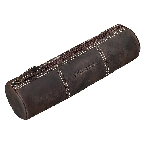 STILORD 'Cato' Leder Federmappe Vintage Federtasche Stifte Etui rundes Federmäppchen Lederetui für Damen Herren Pencil Case Stifterolle aus Echtem Leder von STILORD