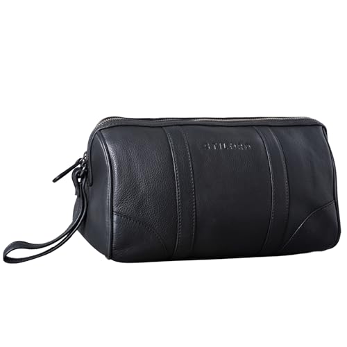 STILORD 'Charles' Kulturtasche Leder Groß Vintage Design für Herren und Damen Kulturbeutel Waschtasche Necessaire mit Henkel, Farbe:schwarz von STILORD