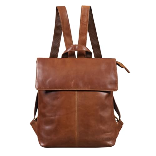 STILORD 'Charlie' Vintage Lederrucksack Braun Mittelgroßer Daypack für Damen Herren 13,3 Zoll Laptop Rucksack aus Echtem Leder, Farbe:Cognac - Dunkelbraun von STILORD