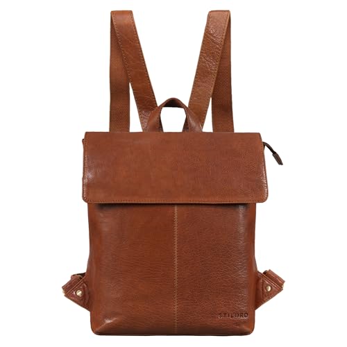 STILORD 'Charlie' Vintage Lederrucksack Braun Mittelgroßer Daypack für Damen Herren 13,3 Zoll Laptop Rucksack aus Echtem Leder, Farbe:maraska - braun von STILORD