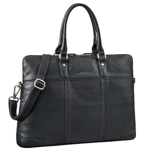 STILORD 'Charlize' Moderne Leder Businesstasche Damen Groß Echtleder Laptoptasche 13-15.6 Zoll zum Umhängen - ideal als Aktentasche Freizeittasche oder Shopper, Farbe:schwarz von STILORD